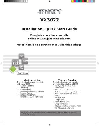 jensen - gps - VX-3022 - Installation - Quick Start Guide : Free ...